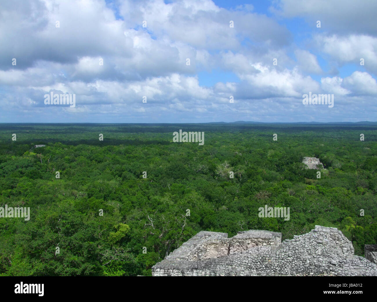 I resti di un tempio a Calakmul, Maya sito archeologico nello Stato messicano di Campeche Foto Stock