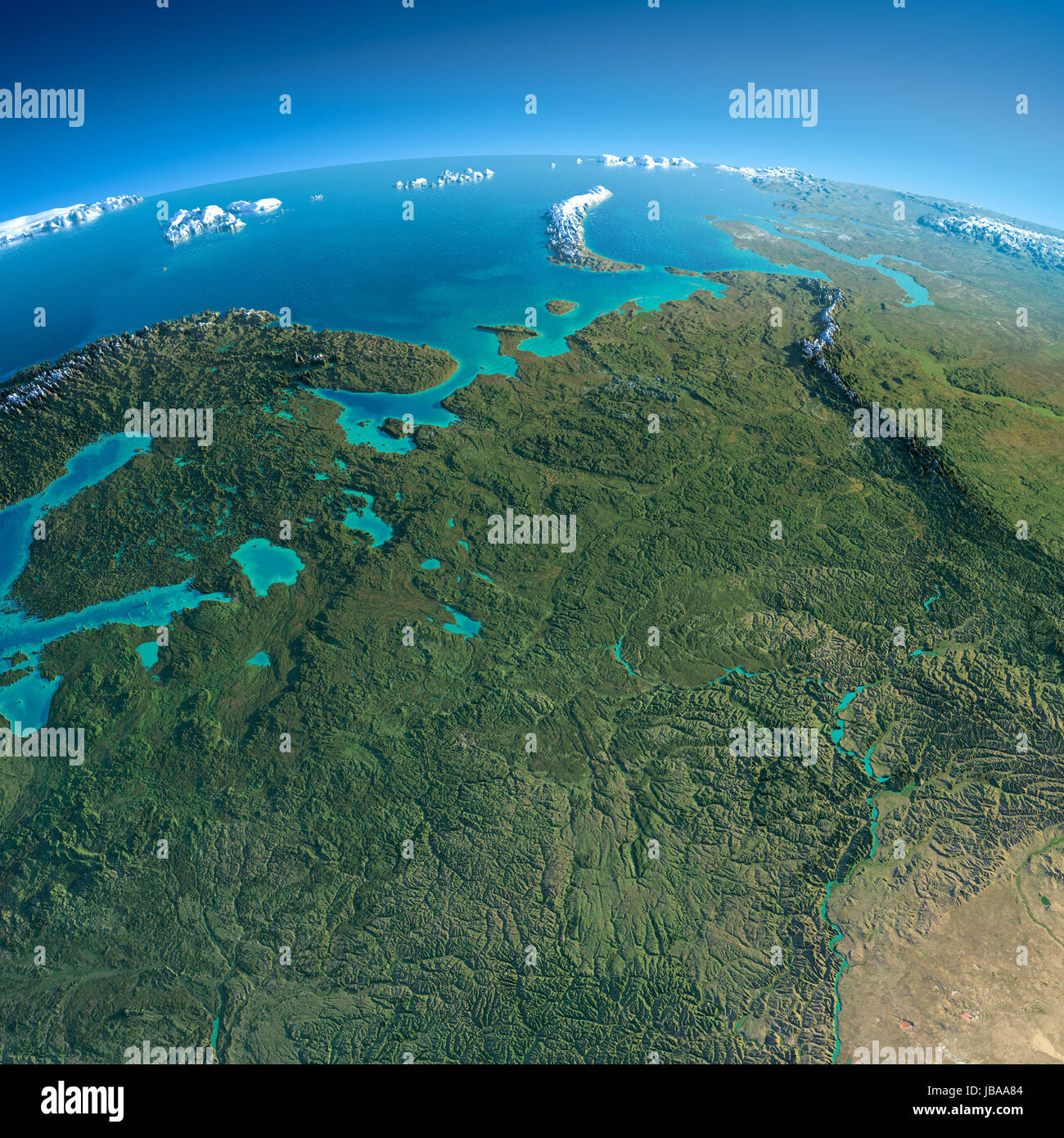 Altamente dettagliata del pianeta Terra al mattino. Esagerato rilievo precise accesa morning sun. Massa dettagliate. Parte europea della Russia. Gli elementi di questa immagine fornita dalla NASA Foto Stock