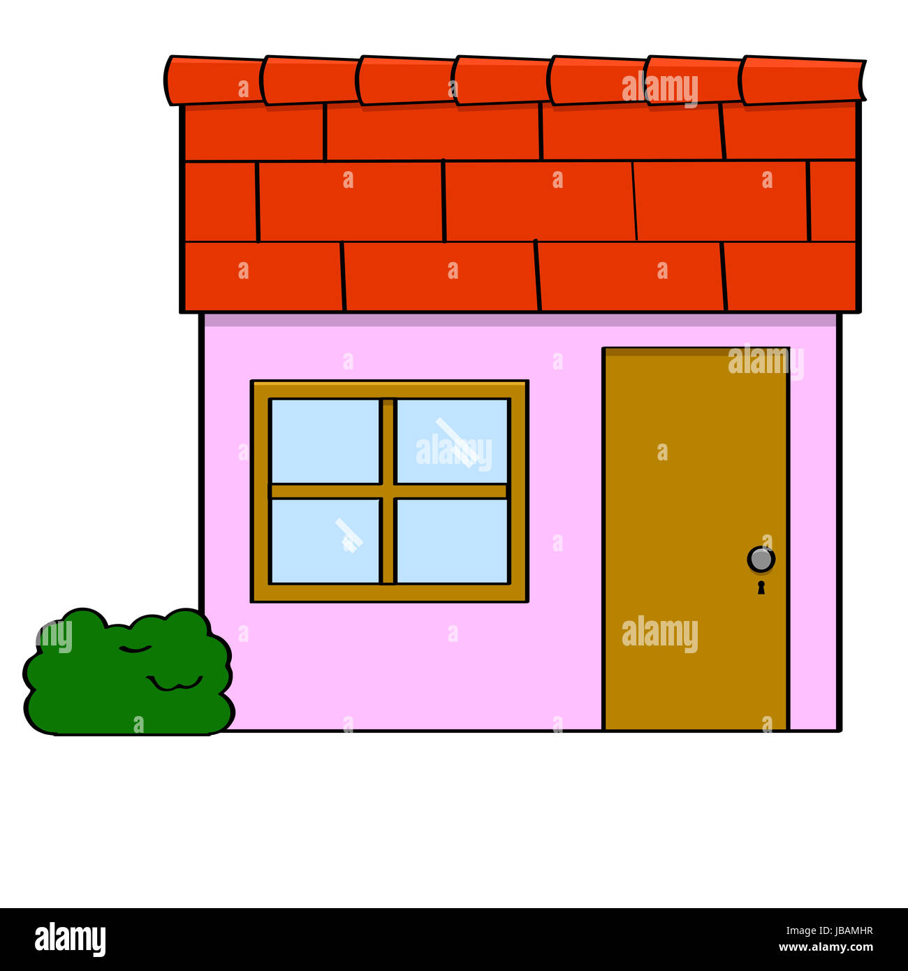 Cartoon illustrazione di una piccola casa semplice con una porta e di una finestra Foto Stock