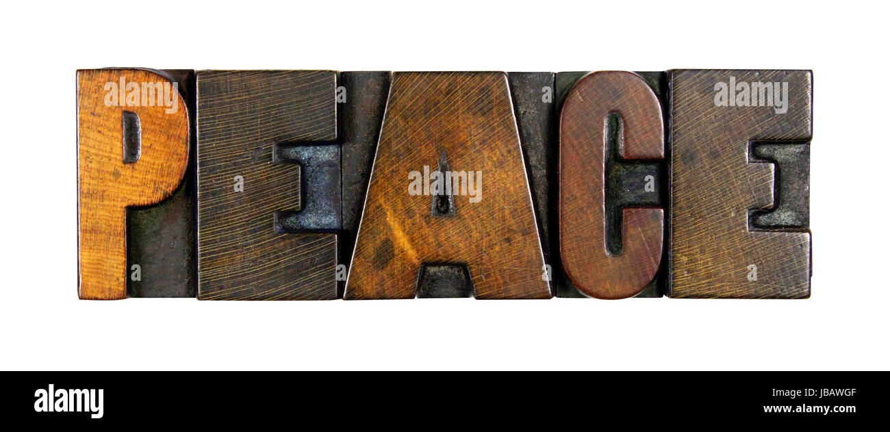 La parola pace scritta in vintage tipo di stampa in rilievo Foto Stock