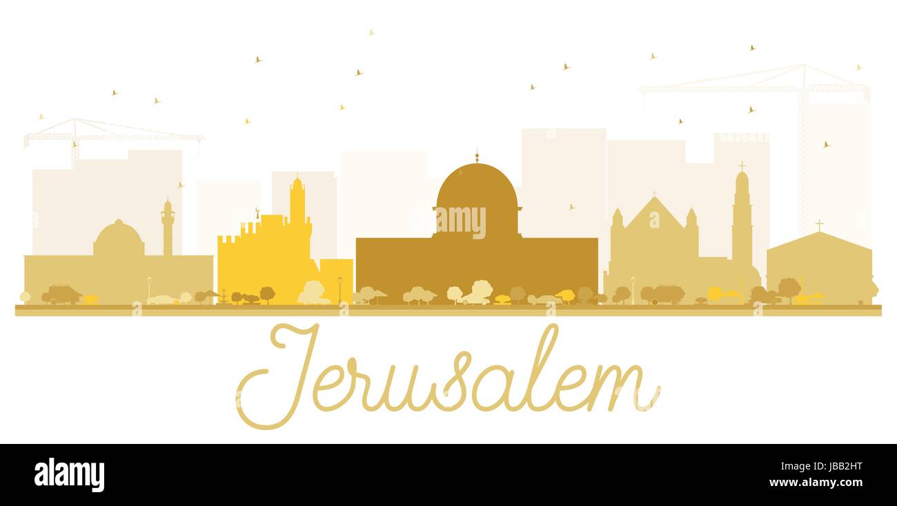 Gerusalemme skyline della città golden silhouette. illustrazione vettoriale. semplice piatto concetto per il turismo presentazione, banner, cartellone o sito web. Illustrazione Vettoriale