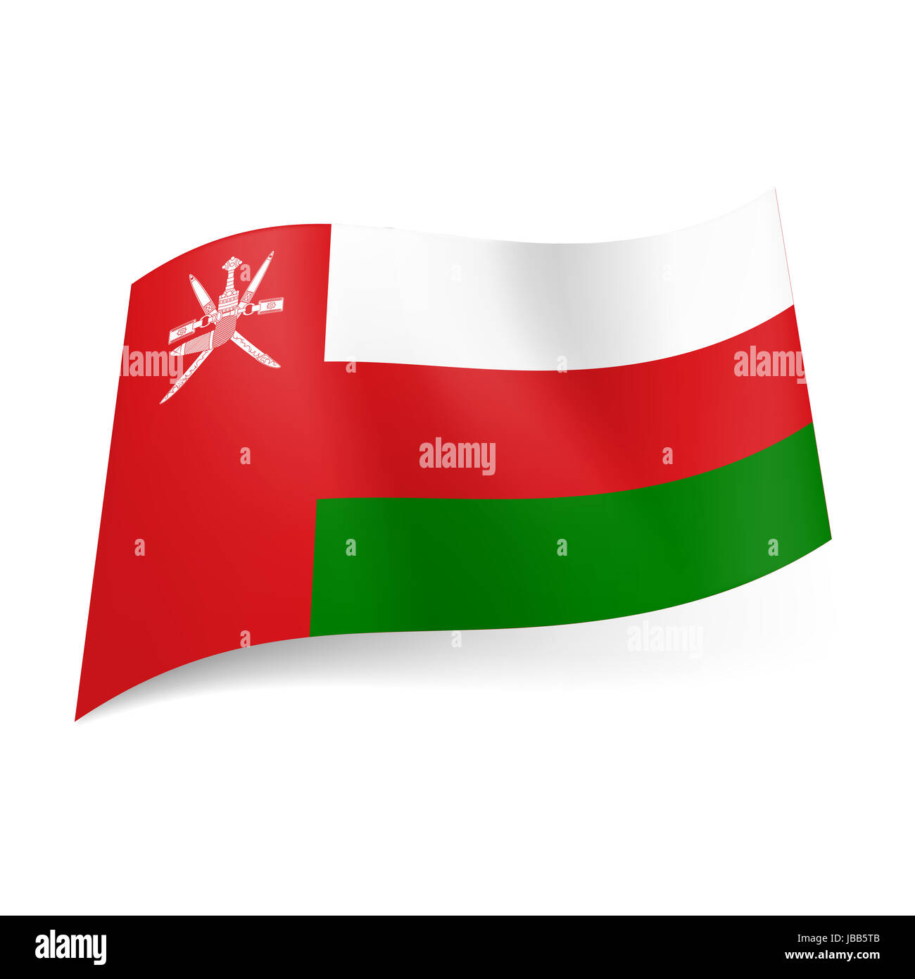 Bandiera Nazionale Di Oman Bianco Rosso E Verde Strisce Orizzontali E Verticali Di Colore Rosso Con Banda Emblema Nazionale Sul Lato Lest Foto Stock Alamy