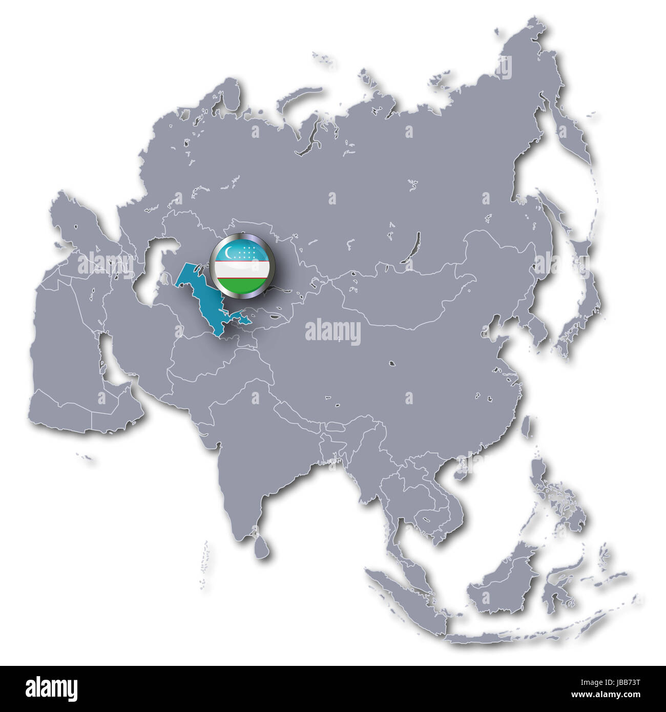 Asia mappa con l'Uzbekistan Foto Stock