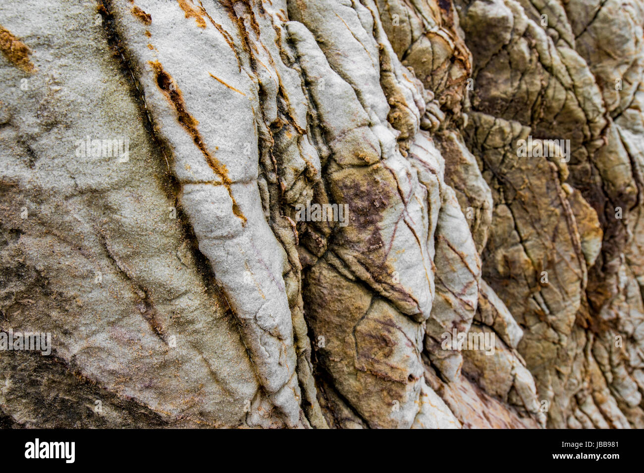 Texture dettagliate e modelli di una scogliera sulla spiaggia in Thailandia Foto Stock