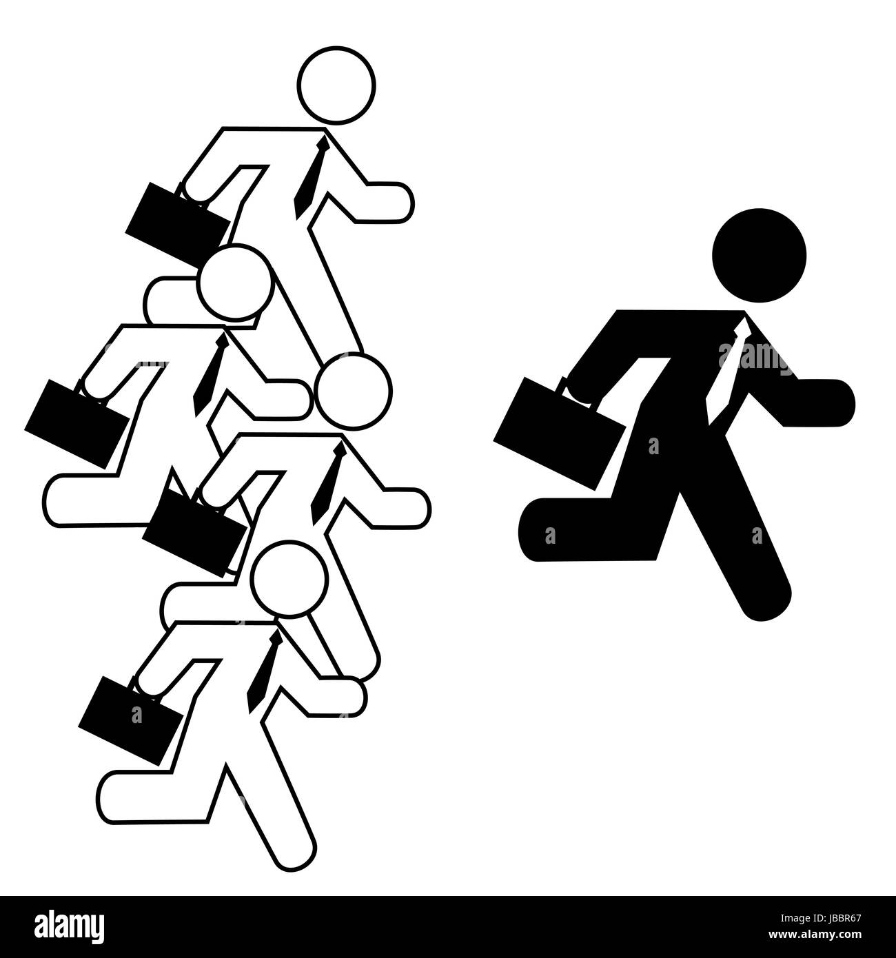 Concetto illustrazione che mostra un imprenditore in esecuzione nella parte anteriore di altri imprenditori Foto Stock