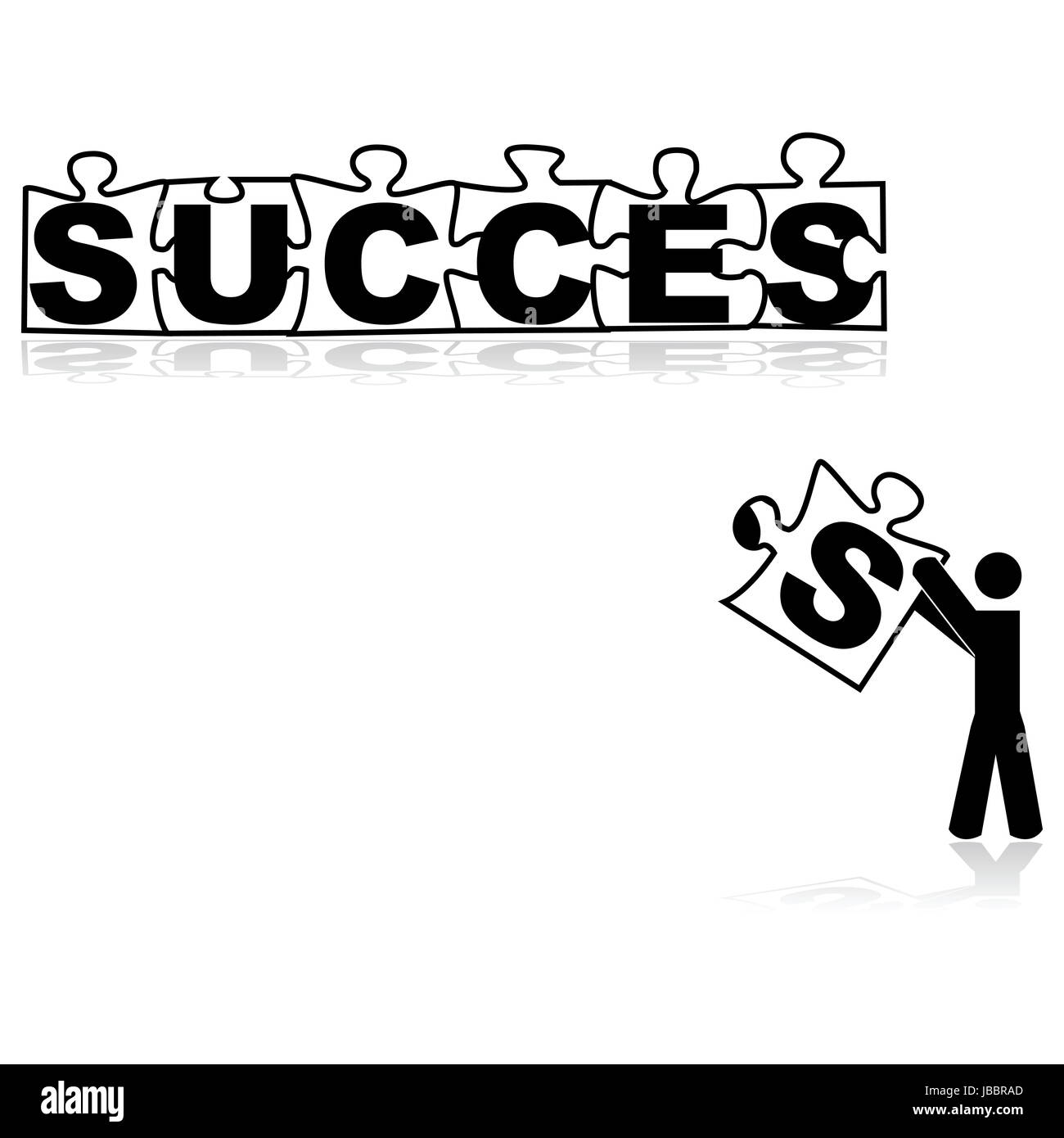 Concetto illustrazione che mostra una persona che porta il pezzo mancante per formare la parola successo Foto Stock