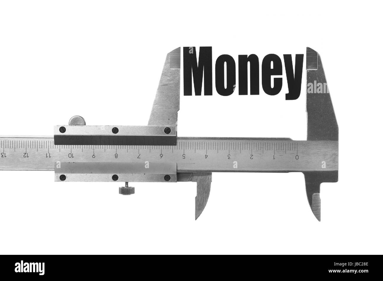 Immagine ravvicinata di un calibro misura la parola 'Strumenti' Foto Stock
