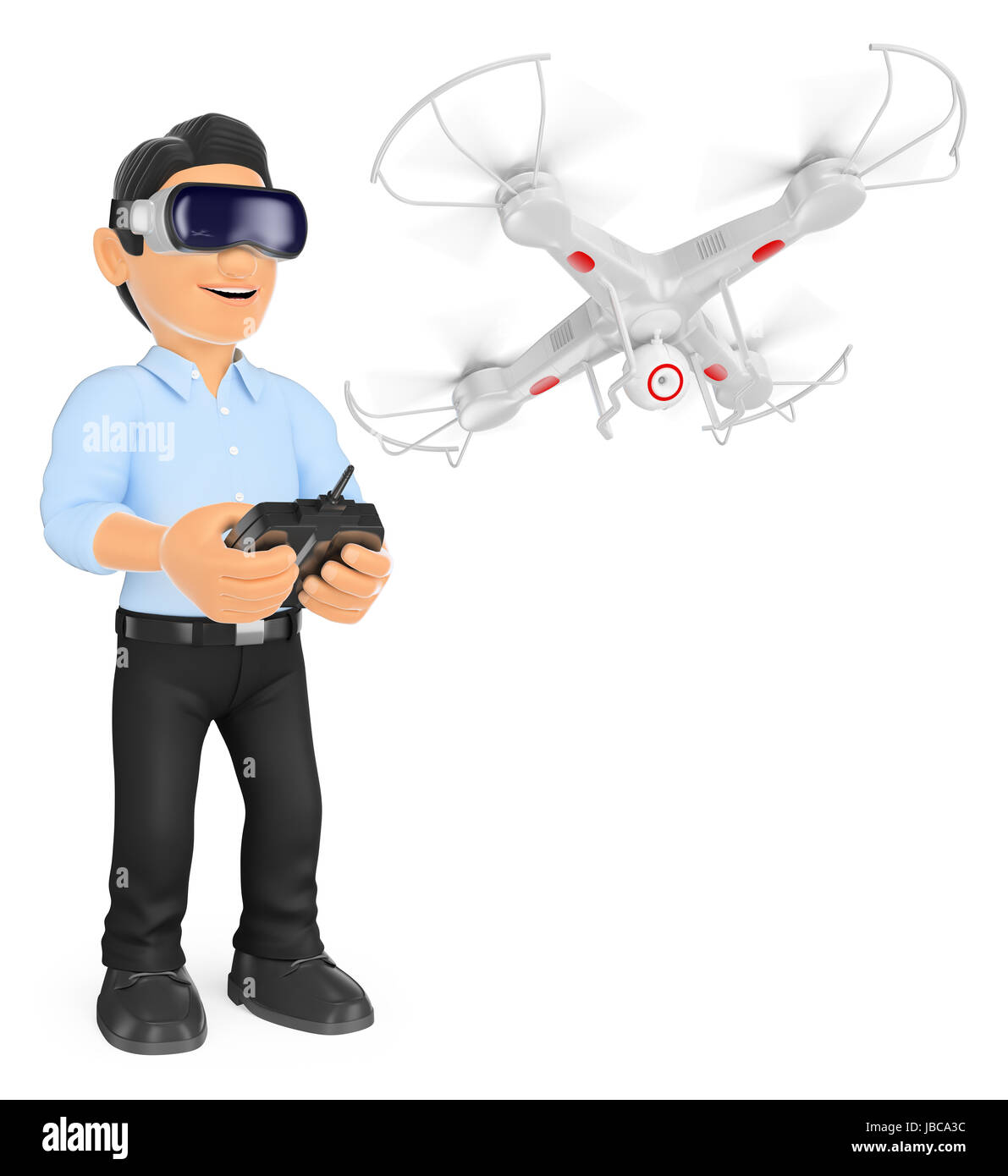 3d giovani illustrazione. giovane di pilotare un drone con occhiali per  realtà virtuale isolati a sfondo bianco Foto stock - Alamy