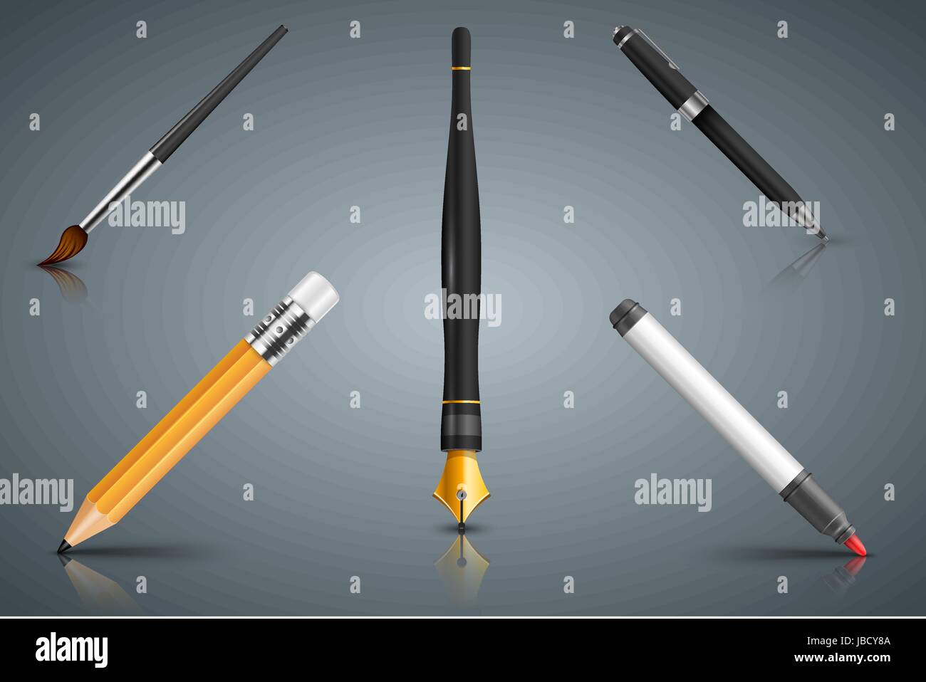 Icona di impostazione pennello, matita, pennarello, penna, inchiostro Illustrazione Vettoriale