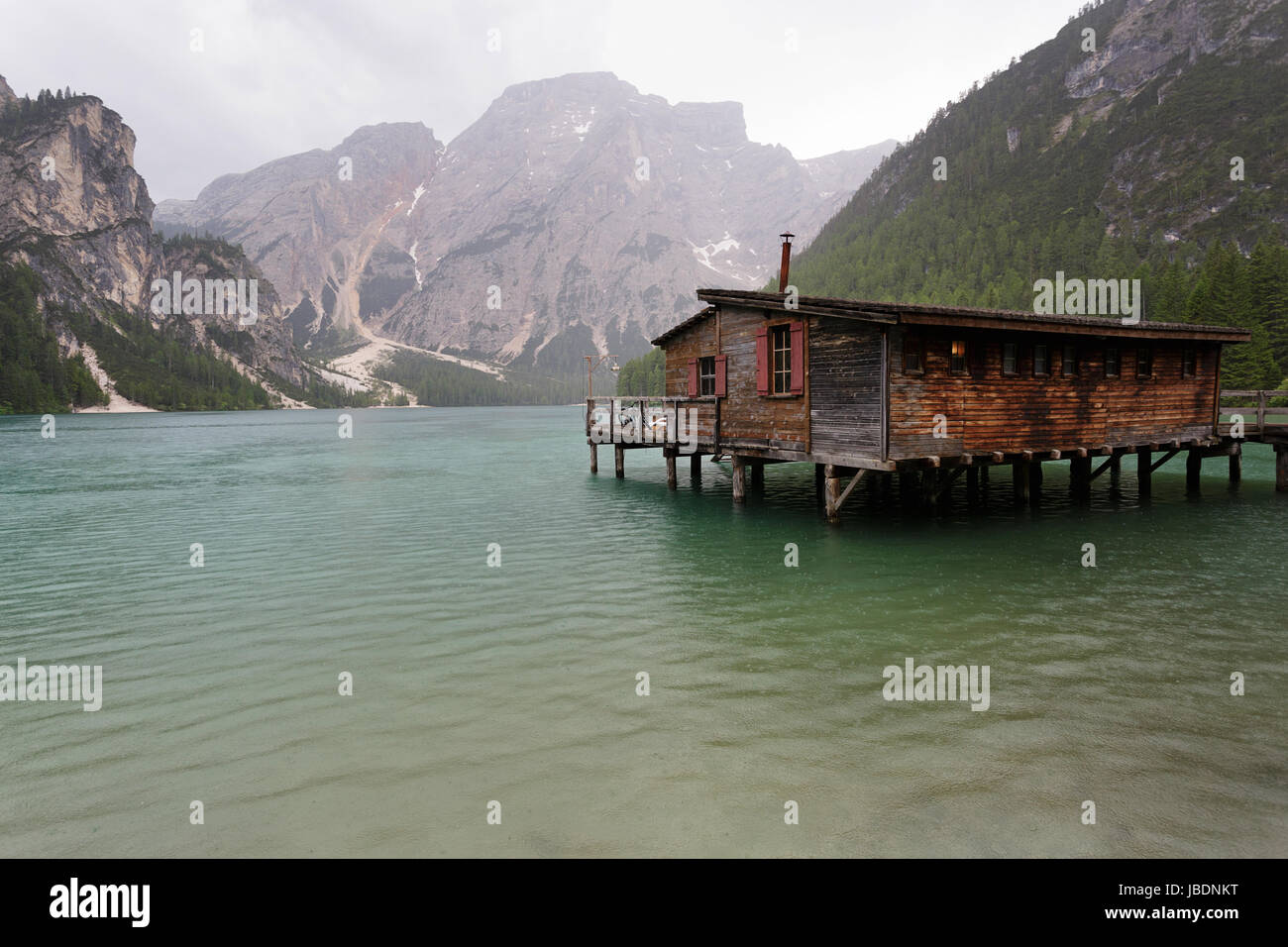 Lago di Braies, Dolomiti, Italia Foto Stock