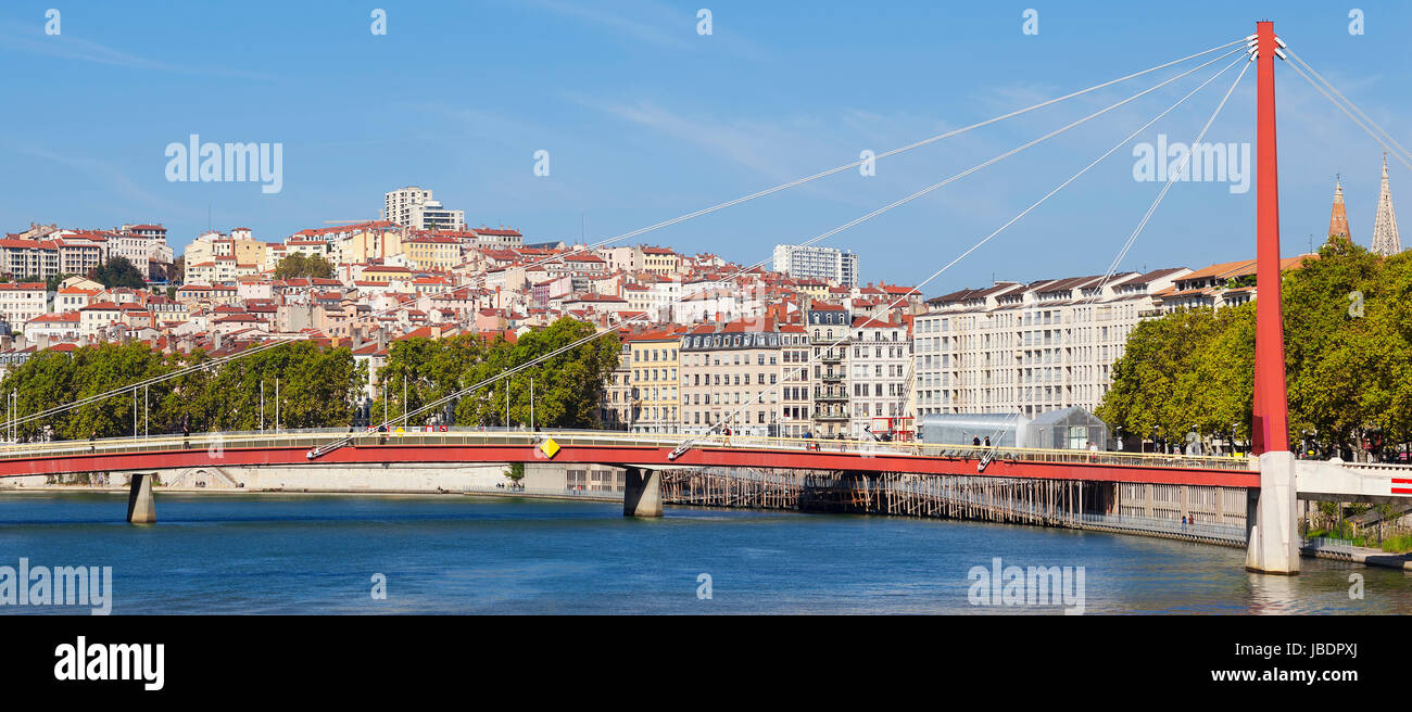 Vista su Lione e sul Fiume Saone, Francia Foto Stock