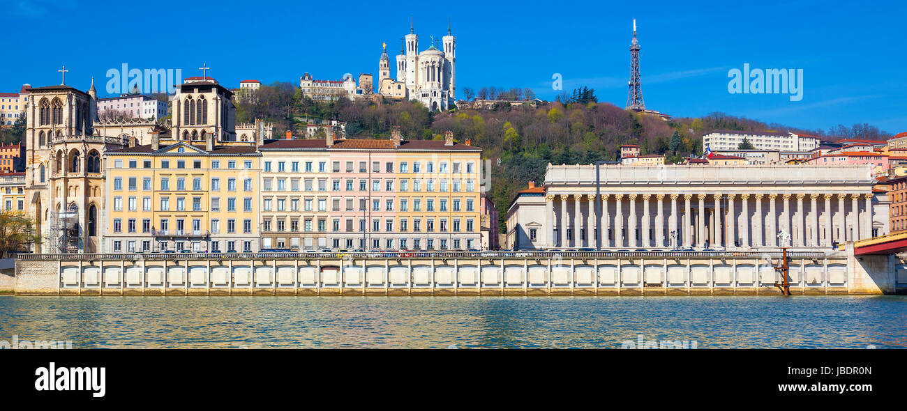 Vista orizzontale di Lione e il fiume Saone in Francia, in Europa. Foto Stock