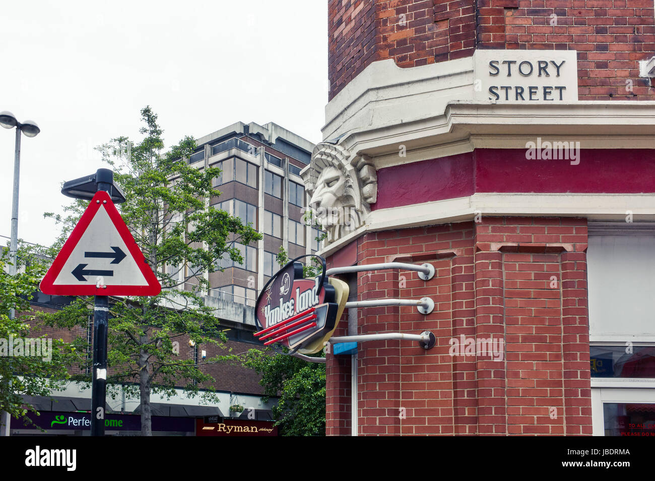 Segni e costruire nella storia Street, Hull Foto Stock