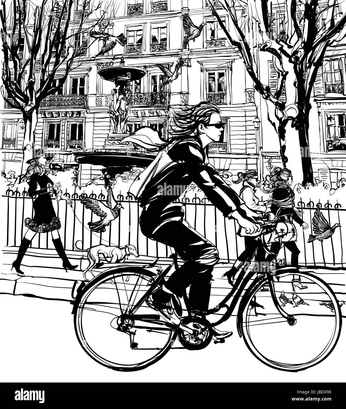 Bicicletta Equitazione a Parigi - illustrazione vettoriale Illustrazione Vettoriale