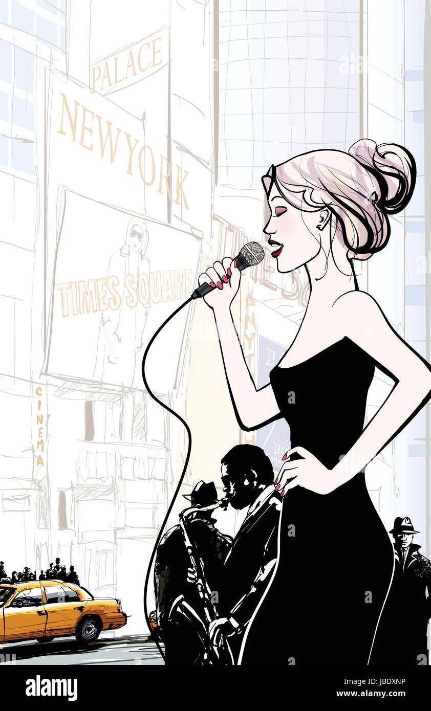 Jazz Band e cantante giocando in New York - illustrazione vettoriale Illustrazione Vettoriale