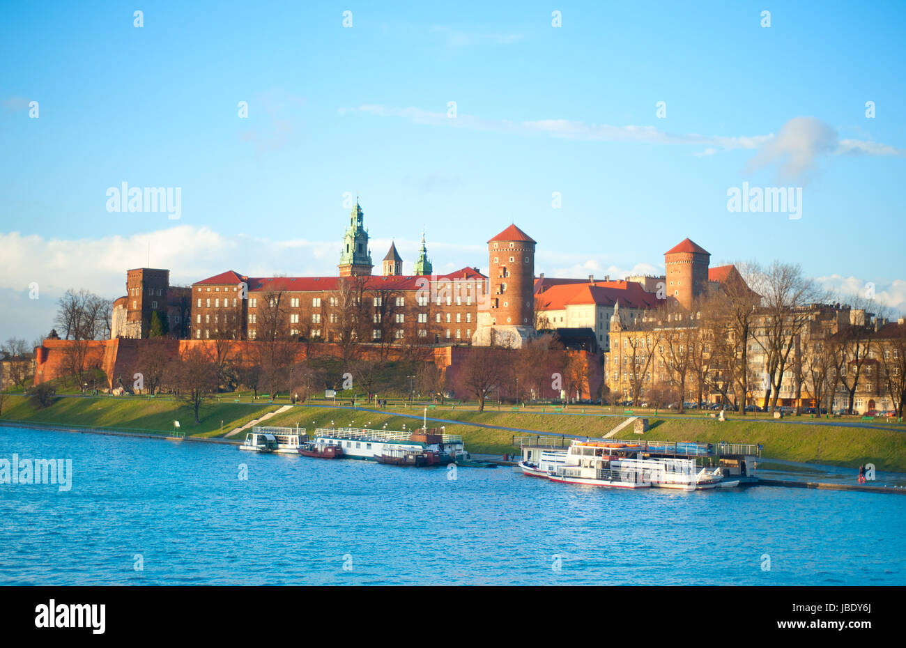 Vista del Castello di Wawel al tramonto a Cracovia, Polonia Foto Stock