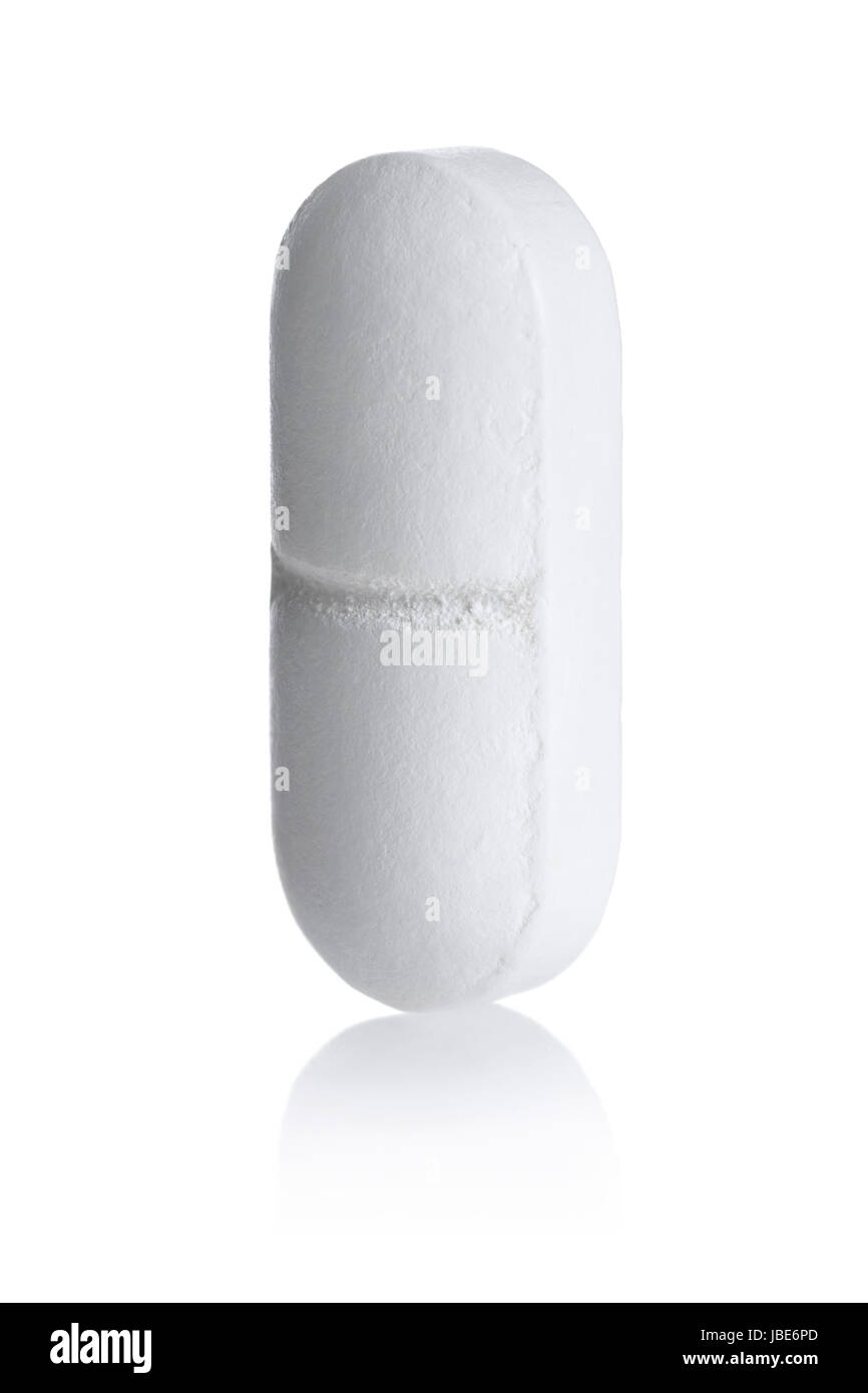 Weiße Tablette stehend auf weißem Hintergrund, mit Reflektion Foto Stock