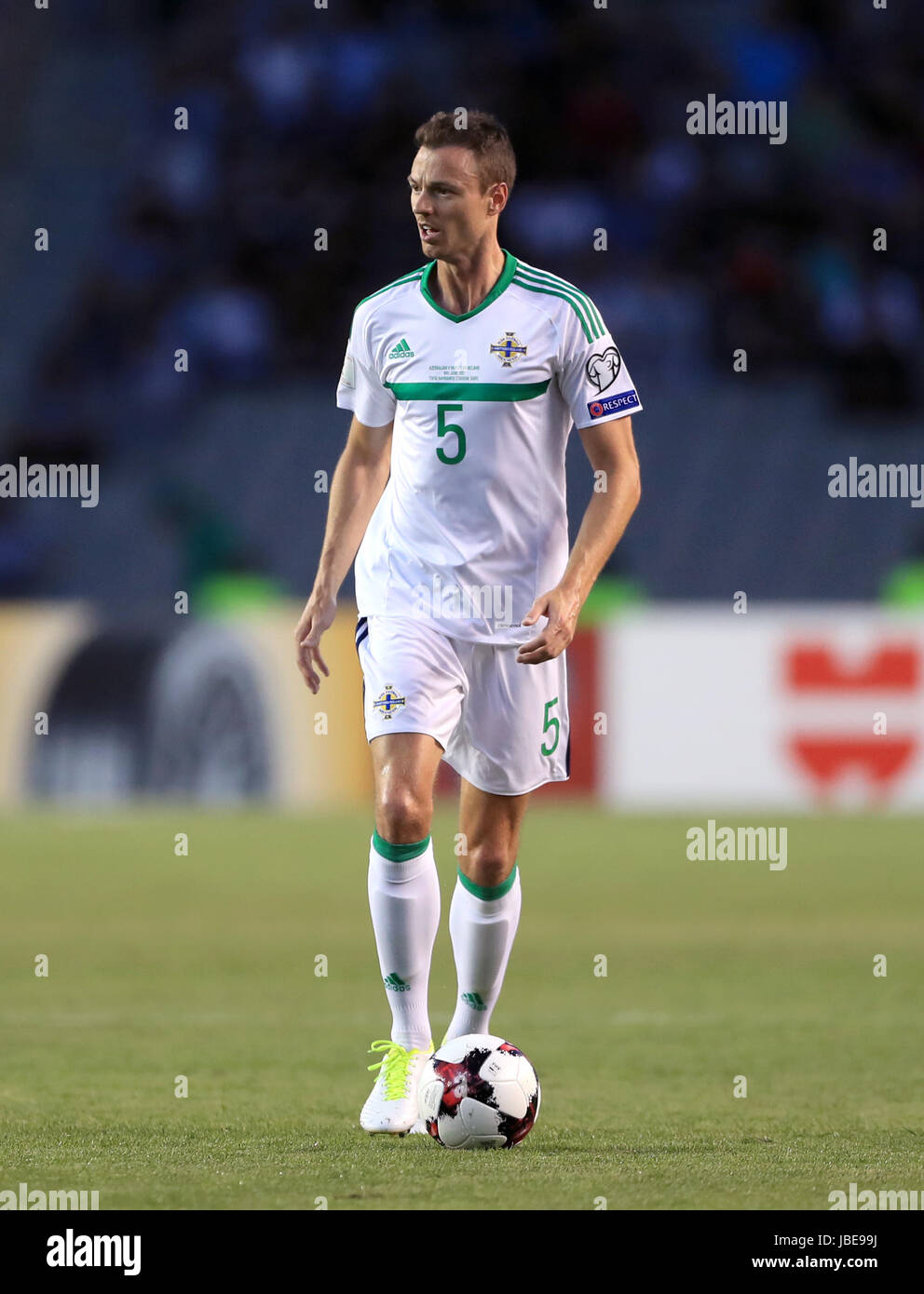 In Irlanda del Nord la Jonny Evans durante il 2018 FIFA World Cup qualifica, gruppo C corrispondono alla Tofik Bakhramov Stadium, Baku. Stampa foto di associazione. Picture Data: Sabato 10 Giugno, 2017. Vedere PA storia SOCCER Azerbaigian. Foto di credito dovrebbe leggere: Tim Goode/filo PA. Restrizioni: solo uso editoriale, nessun uso commerciale senza la preventiva autorizzazione, si prega di contattare PA immagini per ulteriori informazioni. Foto Stock