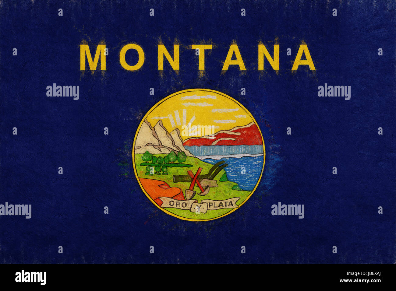 Illustrazione della bandiera del Montana di Stato in America con un look grunge. Foto Stock