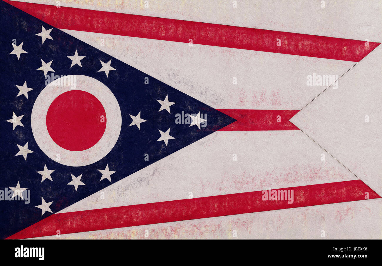 Illustrazione della bandiera di Ohio State in America con un look grunge. Foto Stock