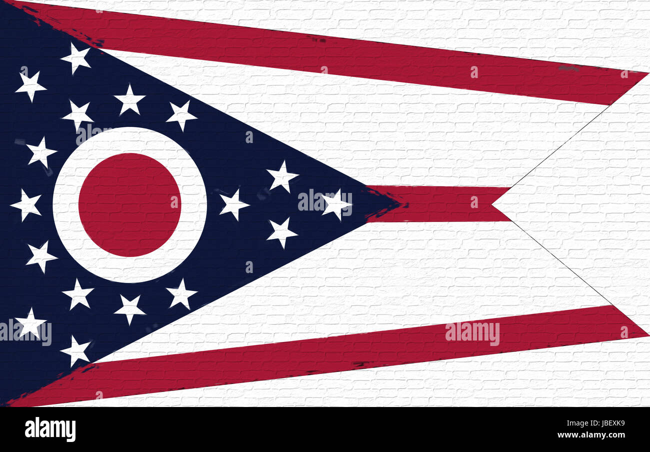 Illustrazione della bandiera di Ohio State in America cercando come è dipinta su un muro. Foto Stock