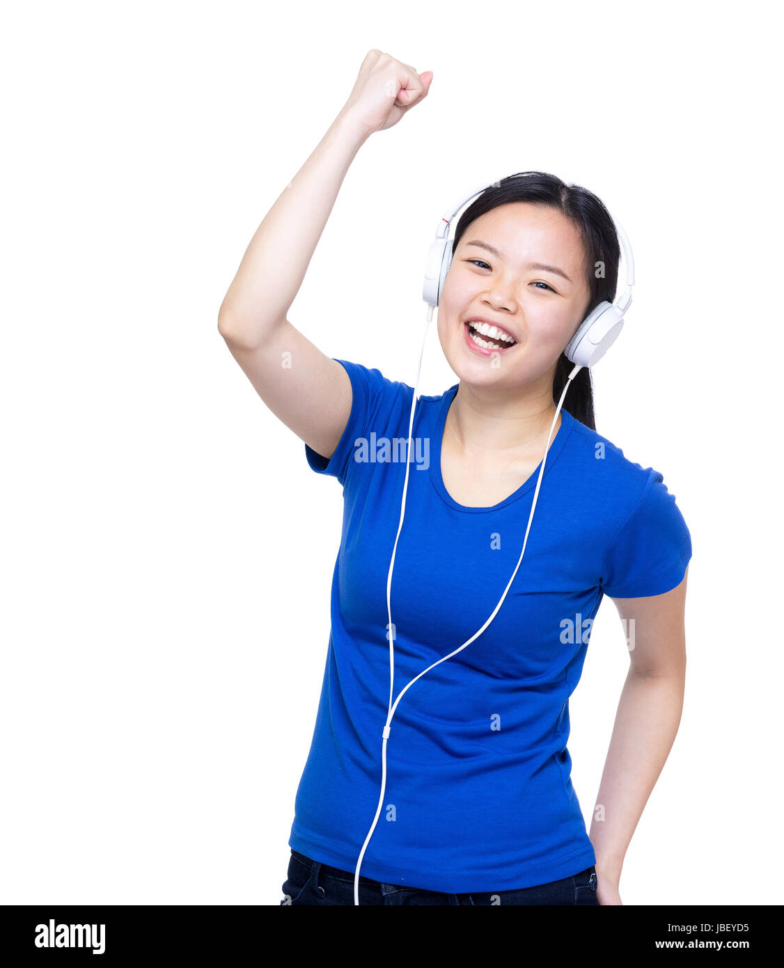Asia donna ascoltare la musica rock con cuffie Foto stock - Alamy