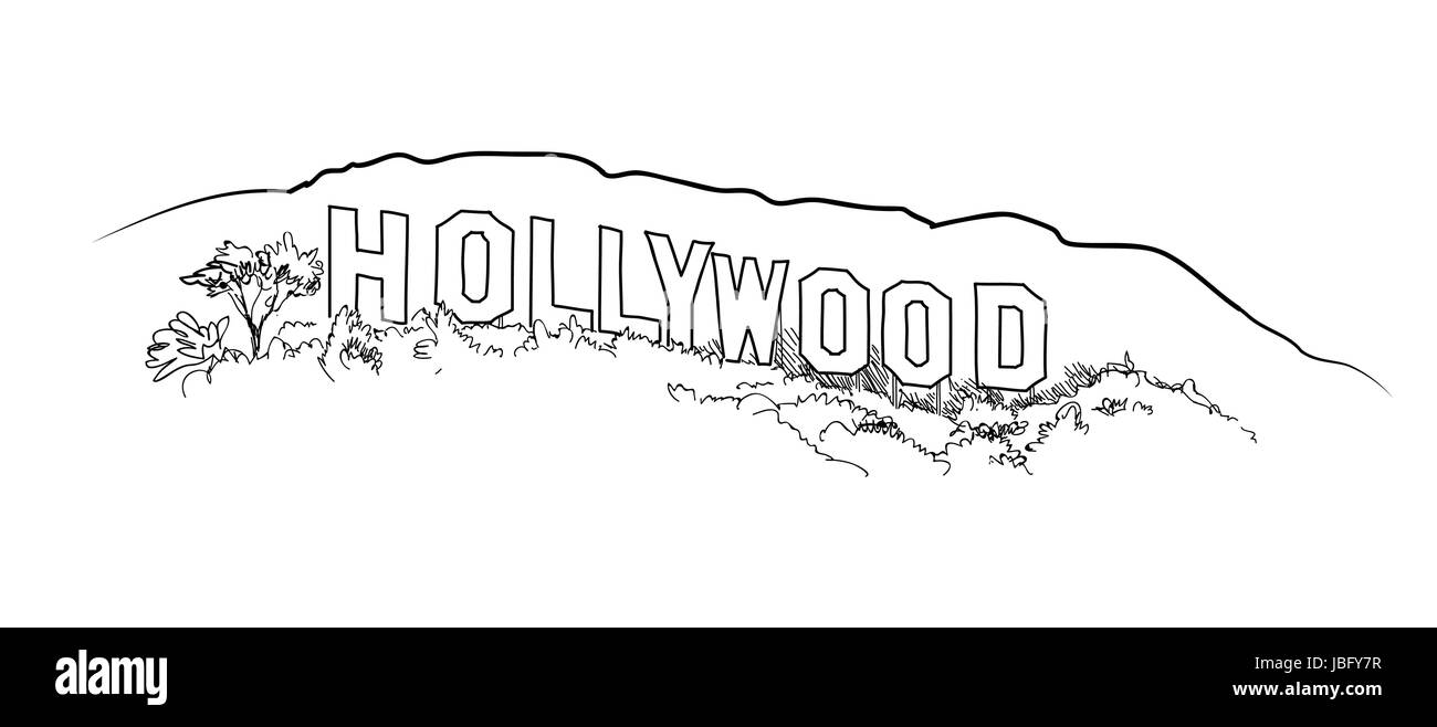Hollywood Sign incisione. hollywood hill visualizzazione orizzontale Illustrazione Vettoriale