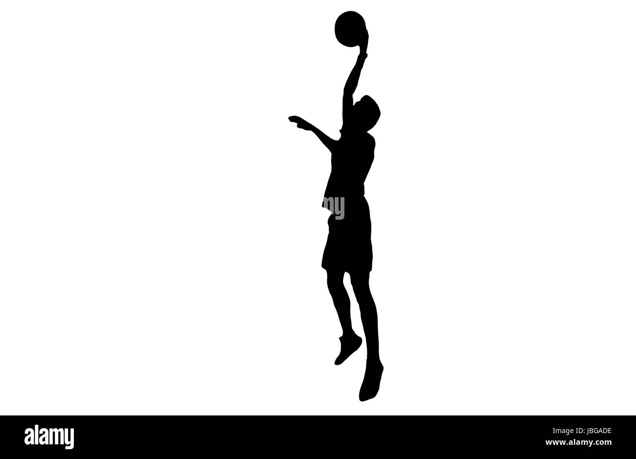 Silhouette di uomo giocare a basket su sfondo bianco Foto Stock