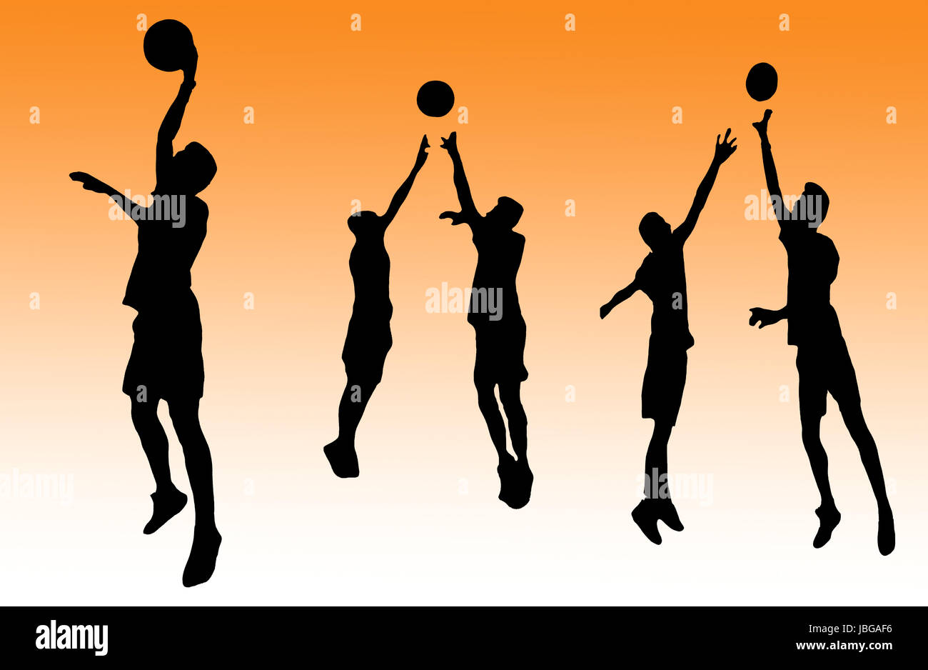 Silhouette di uomo giocare a basket su sfondo bianco Foto Stock