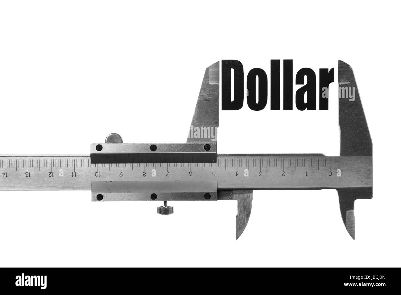 Dettaglio di un calibro, misurare la parola "dollaro". Foto Stock