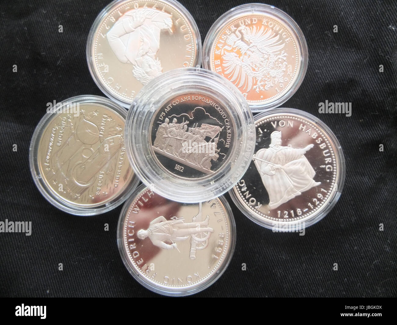 Le monete d'argento Foto Stock
