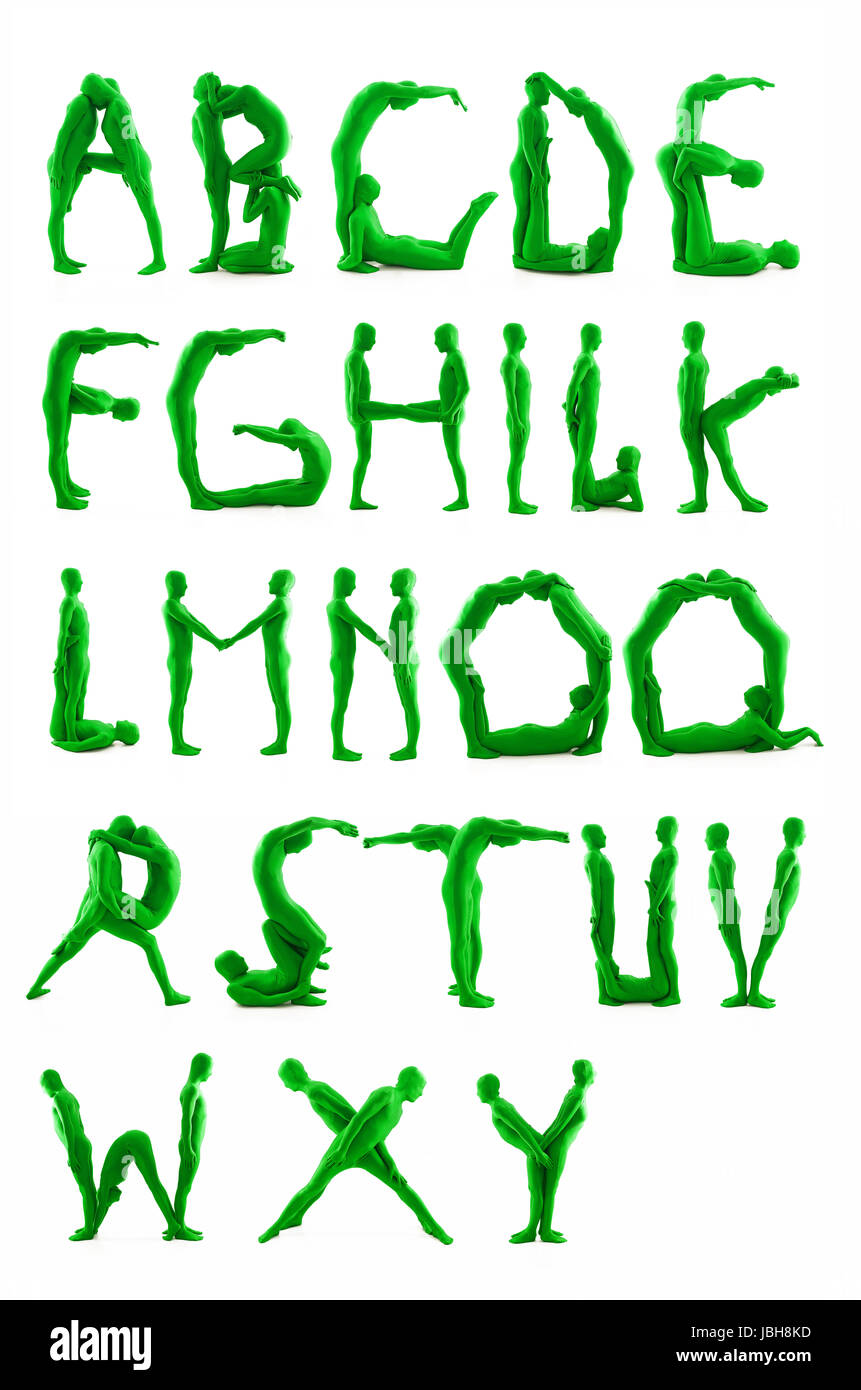 Alfabeto lettere fatte ​​out di corpi umani senza volto irriconoscibile,  vestito in verde Foto stock - Alamy