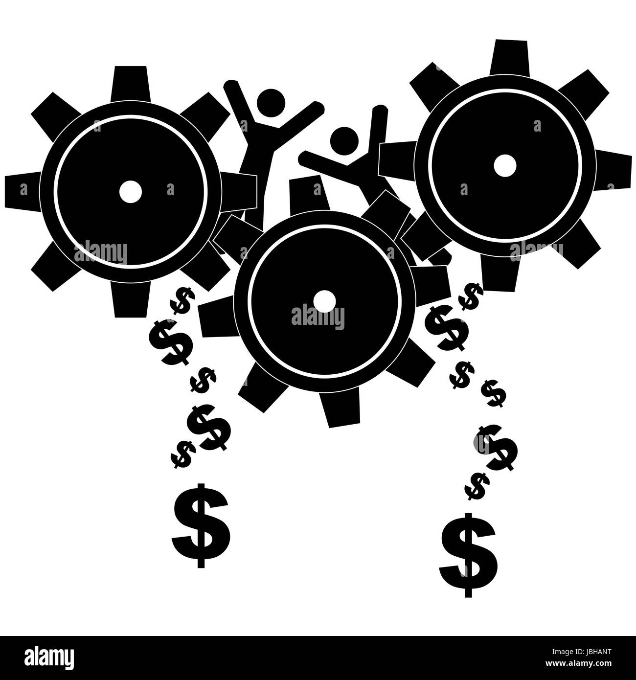 Concetto illustrazione che mostra le persone essendo la massa da ingranaggi e trasformato in denaro Foto Stock