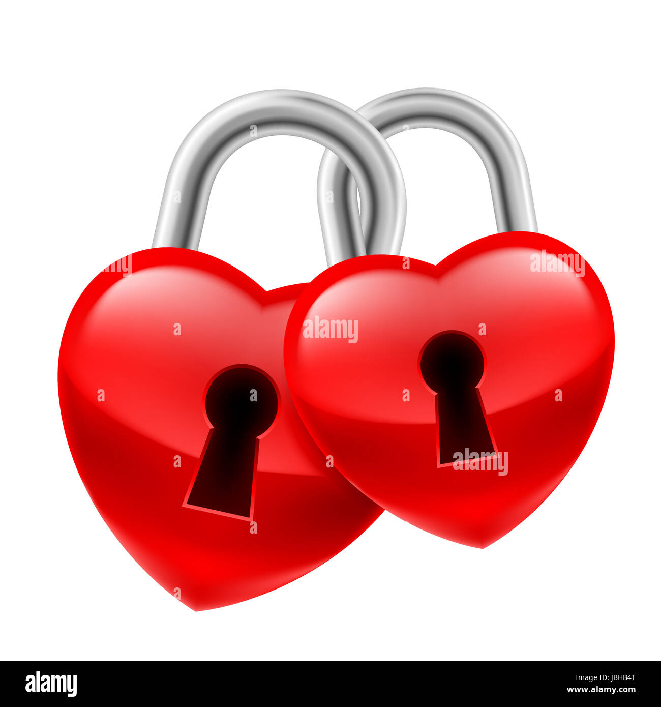 Cuore rosso si blocca con scanalature concatenati come simbolo dell amore forte Foto Stock