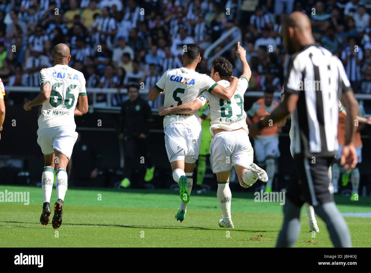 Rio De Janeiro, Brasile. 11 Giugno, 2017. Kleber celebra obiettivo durante il Botafogo vs Coritiba tenutosi a Nilton Santos Stadium per il sesto round del campionato brasiliano di Rio de Janeiro, RJ. Credito: Celso Pupo/FotoArena/Alamy Live News Foto Stock