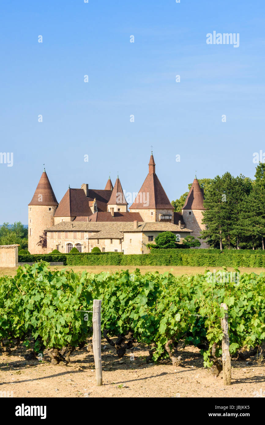 Il castello medievale de Corcelles-en-Beaujolais, Corcelles-en-Beaujolais, Rhône, Francia Foto Stock