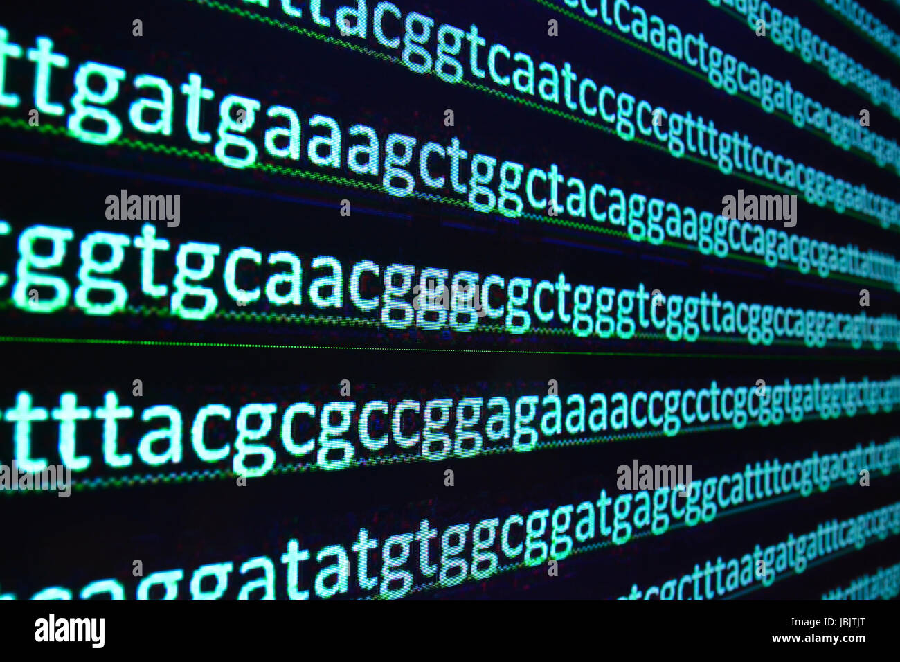 Il sequenziamento del genoma in laboratorio. Sequenza dei geni in simboli di basi nucleotidiche. Foto Stock