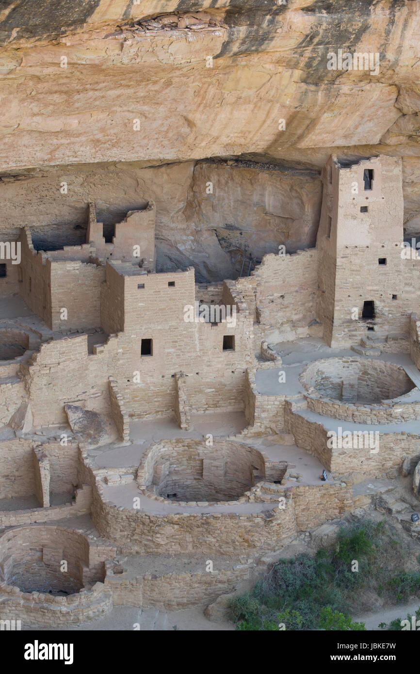 Cliff Palace rovine, Mesa Verde National Park, sito Patrimonio Mondiale dell'UNESCO, Colorado, STATI UNITI D'AMERICA Foto Stock