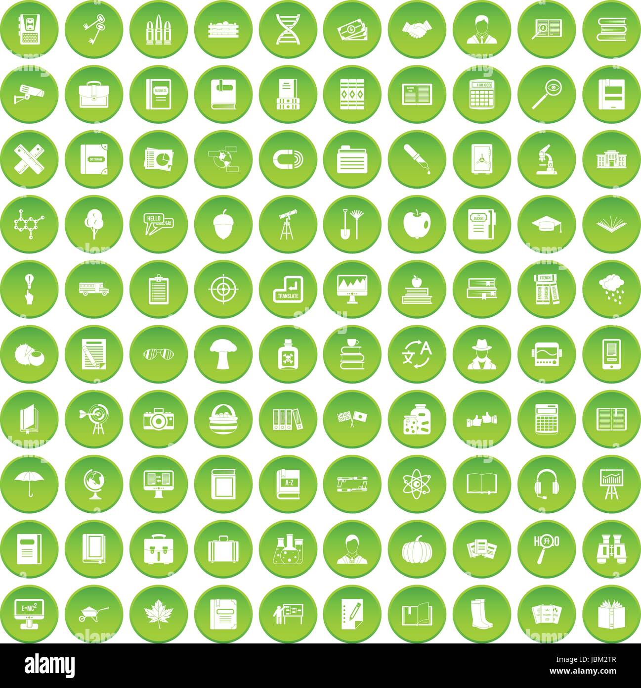 100 Prenota set di icone cerchio verde Illustrazione Vettoriale