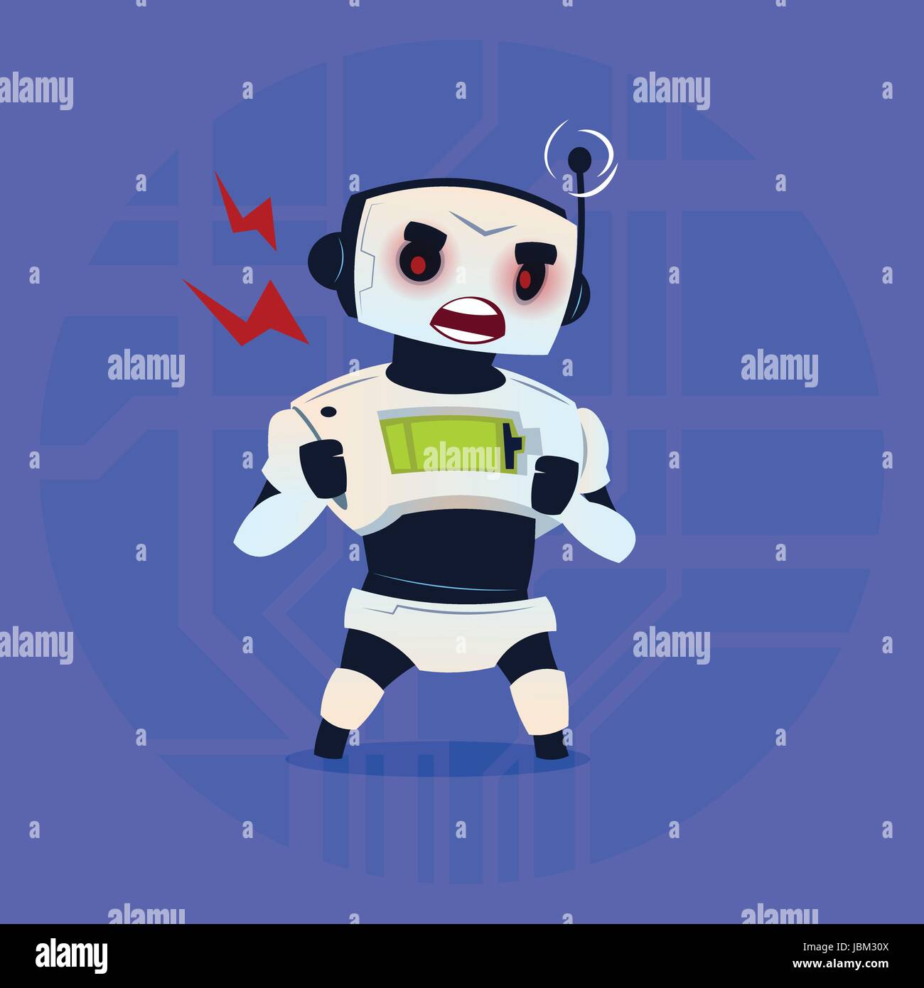 Simpatico Robot arrabbiato avente problema moderna intelligenza artificiale il concetto di tecnologia Illustrazione Vettoriale