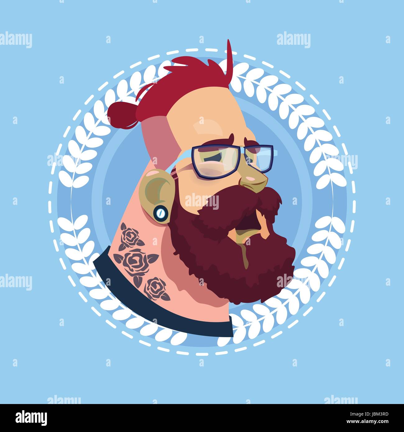 Icona del profilo emozione maschile Avatar, Hipster uomo ritratto Cartoon sensazione di malessere di fronte Illustrazione Vettoriale