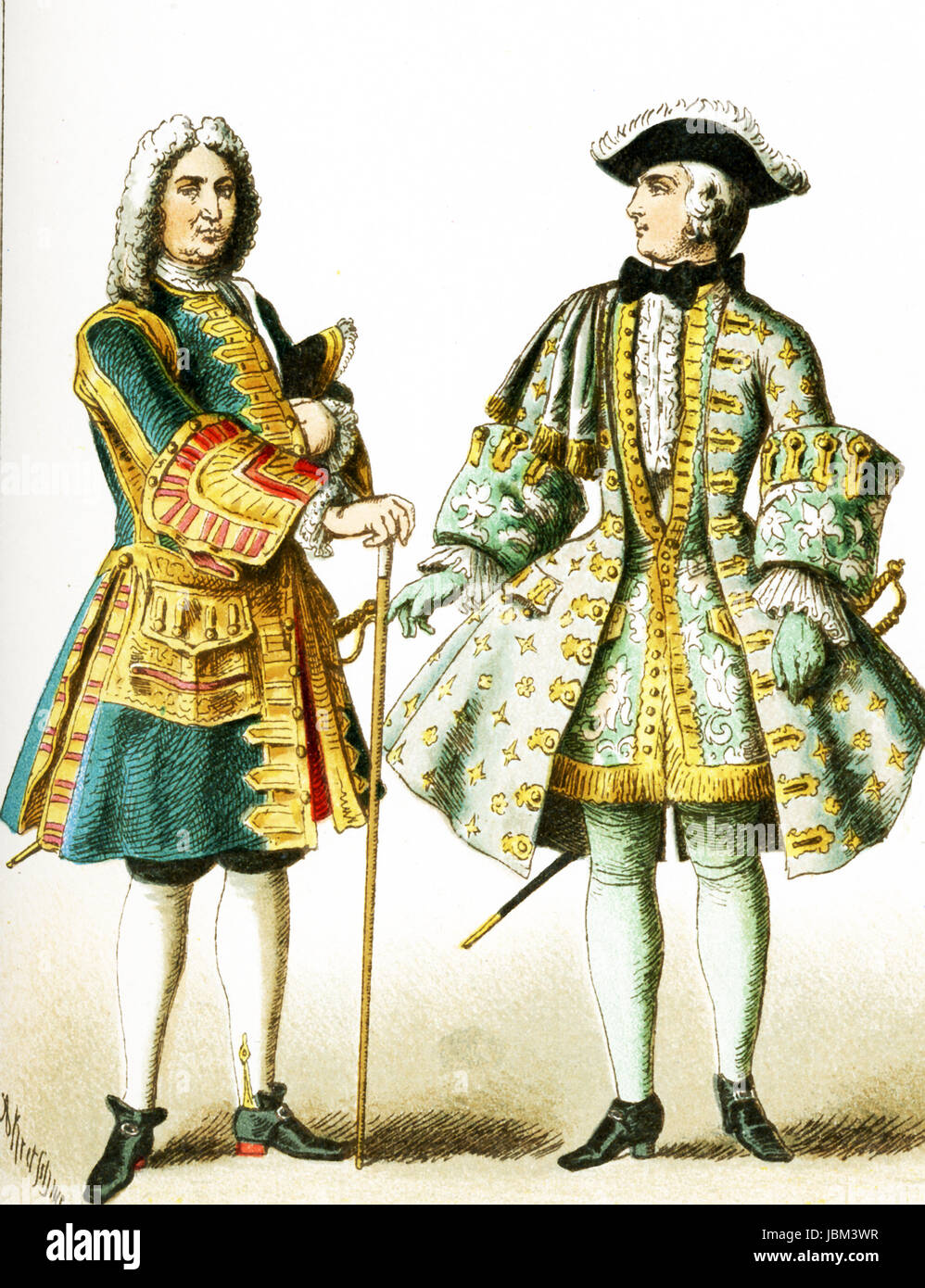 Le figure qui rappresentate sono uomini francesi di rango dal 1700 al 1750 D.C. L'illustrazione risale al 1882. Foto Stock