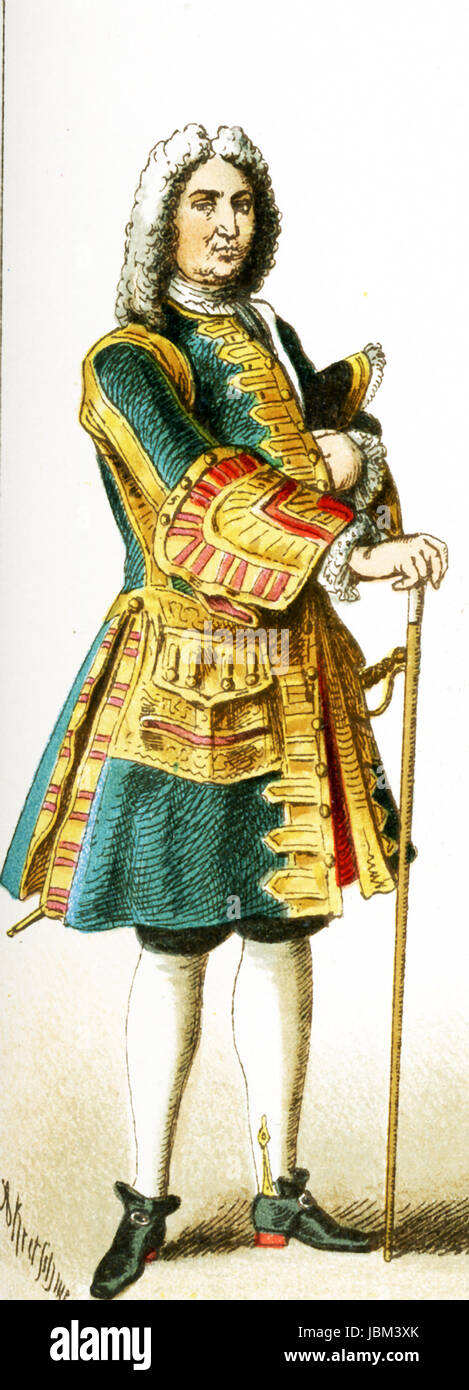 La figura rappresentata qui è un francese di uomini di rango dal 1700 al 1750 D.C. L'illustrazione risale al 1882. Foto Stock