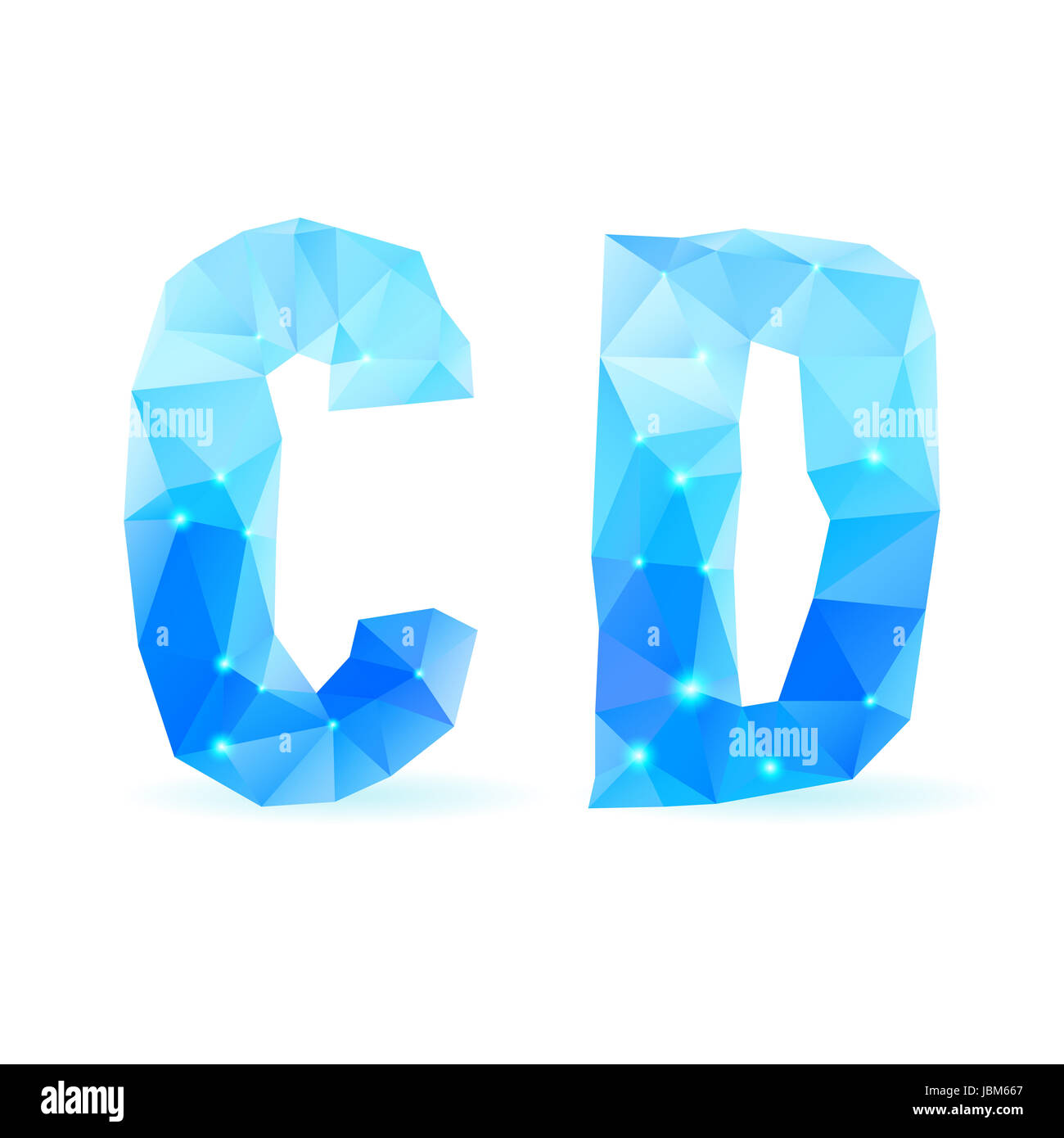 Shiny blu font poligonale. Crystal style C E D lettere Foto Stock