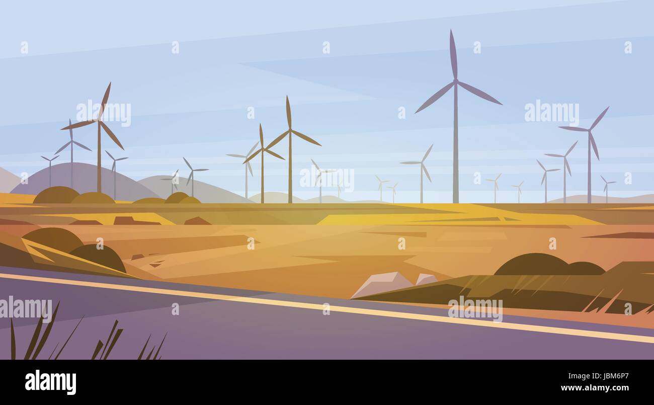 Turbina eolica Energie rinnovabili stazione sullo sfondo della natura Illustrazione Vettoriale