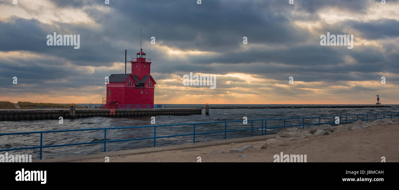 Holland faro al tramonto Foto Stock