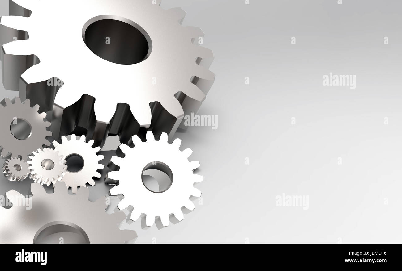 3D rendering , ingegnere di metallo ingranaggi sul lato sinistro e copia di spazio. Industrial 4.0 , Cyber sistemi fisici , Hi-tech, ingegneria delle telecomunicazioni digitali Foto Stock