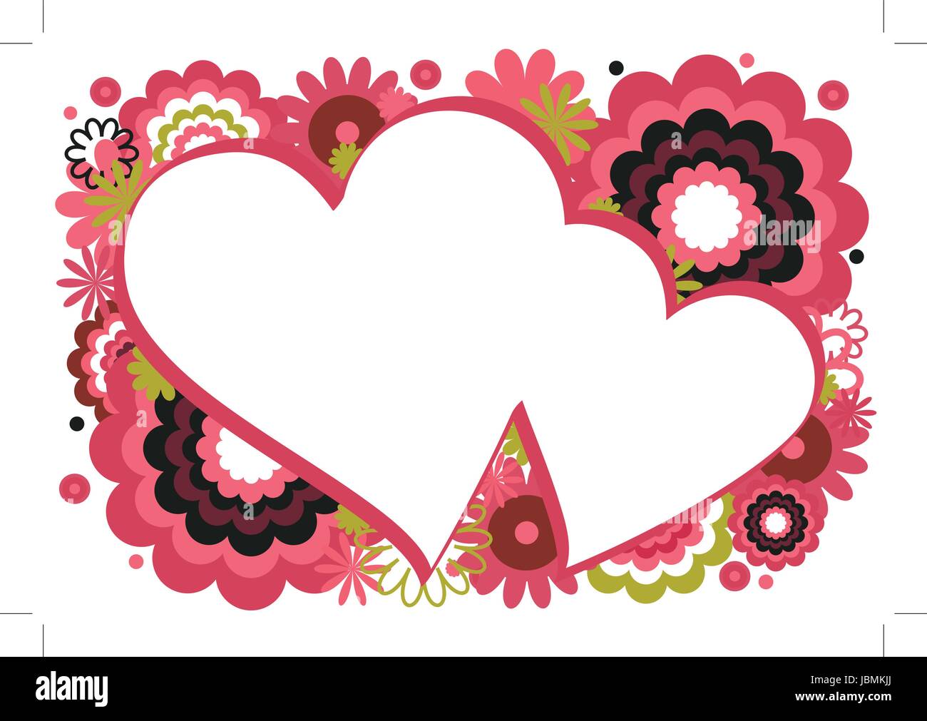 Cornice cuore-Collage di fiori e cerchi caratterised intorno ad un cuore su  uno sfondo bianco Immagine e Vettoriale - Alamy