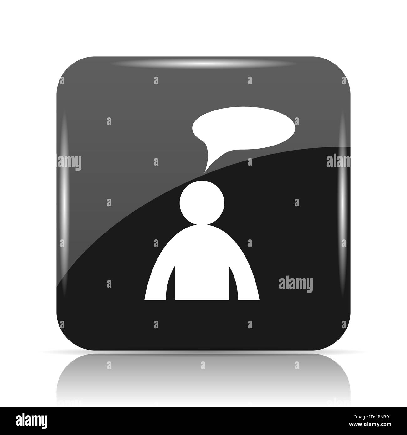 Icona Commenti. Pulsante Internet su sfondo bianco. - Uomo con bolla Foto Stock