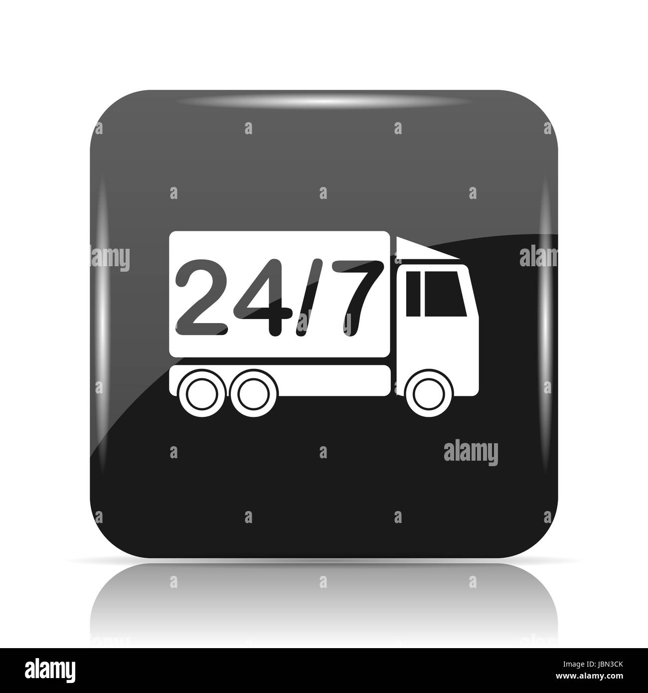 24 7 consegna icona del carrello. Pulsante Internet su sfondo bianco. Foto Stock